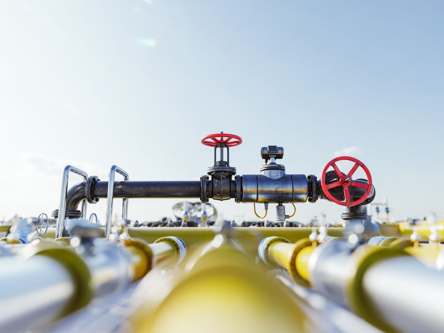 Gas tap with pipeline system at natural gas station.